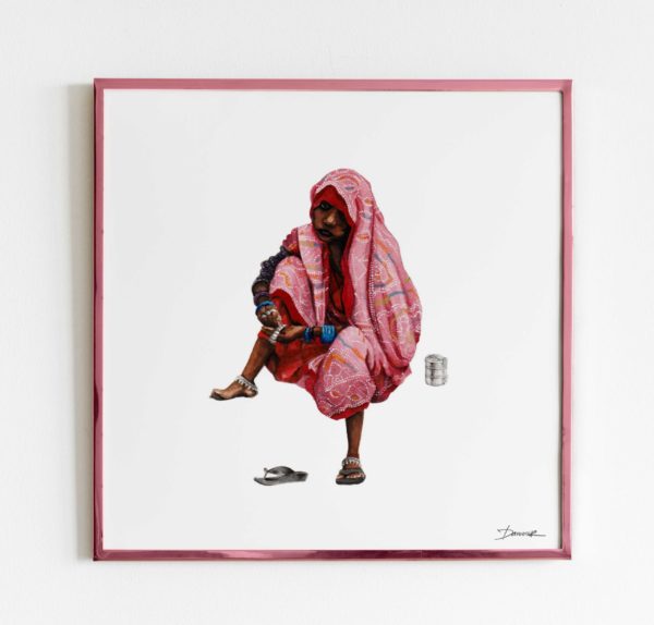 Melissa Damour, Pink sari, framed